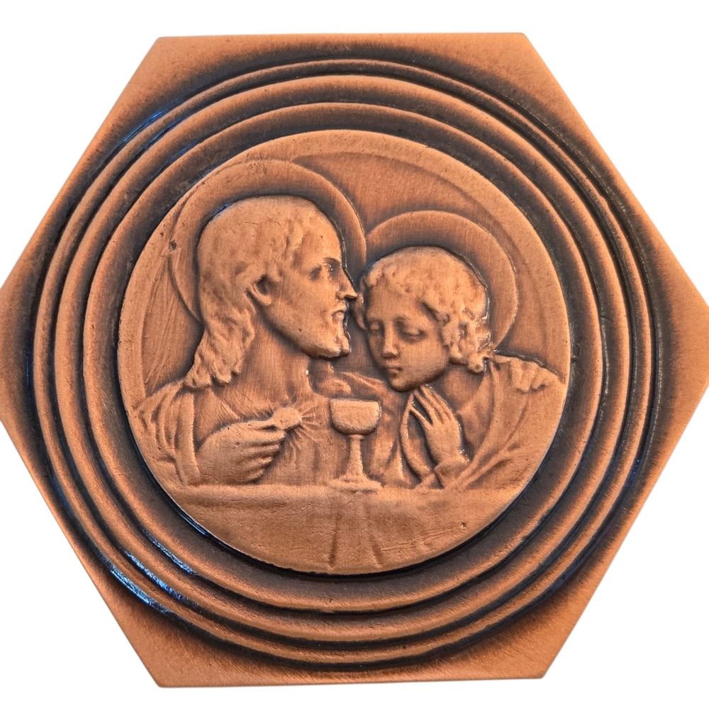Albert Gilles Copper First Communion French Canadian Solid Copper Plate Decor
